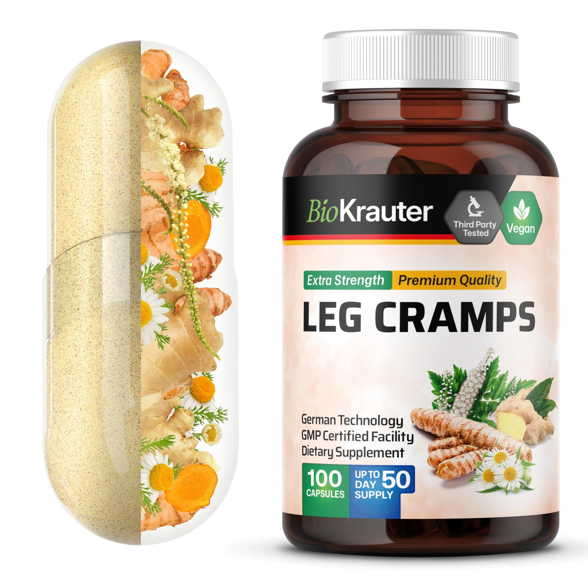 BIO KRAUTER® Magnesium Glycinate for Leg Сramps & Relax - 5-in-1 Formula Magnesium Glycinate 400mg with Turmeric, Black Cohosh, Ginger, Chamomile 1200 mg 100 Caps - No Fillers, Non-GMO, 50-Day Supply BIO KRAUTER buy australia supplements