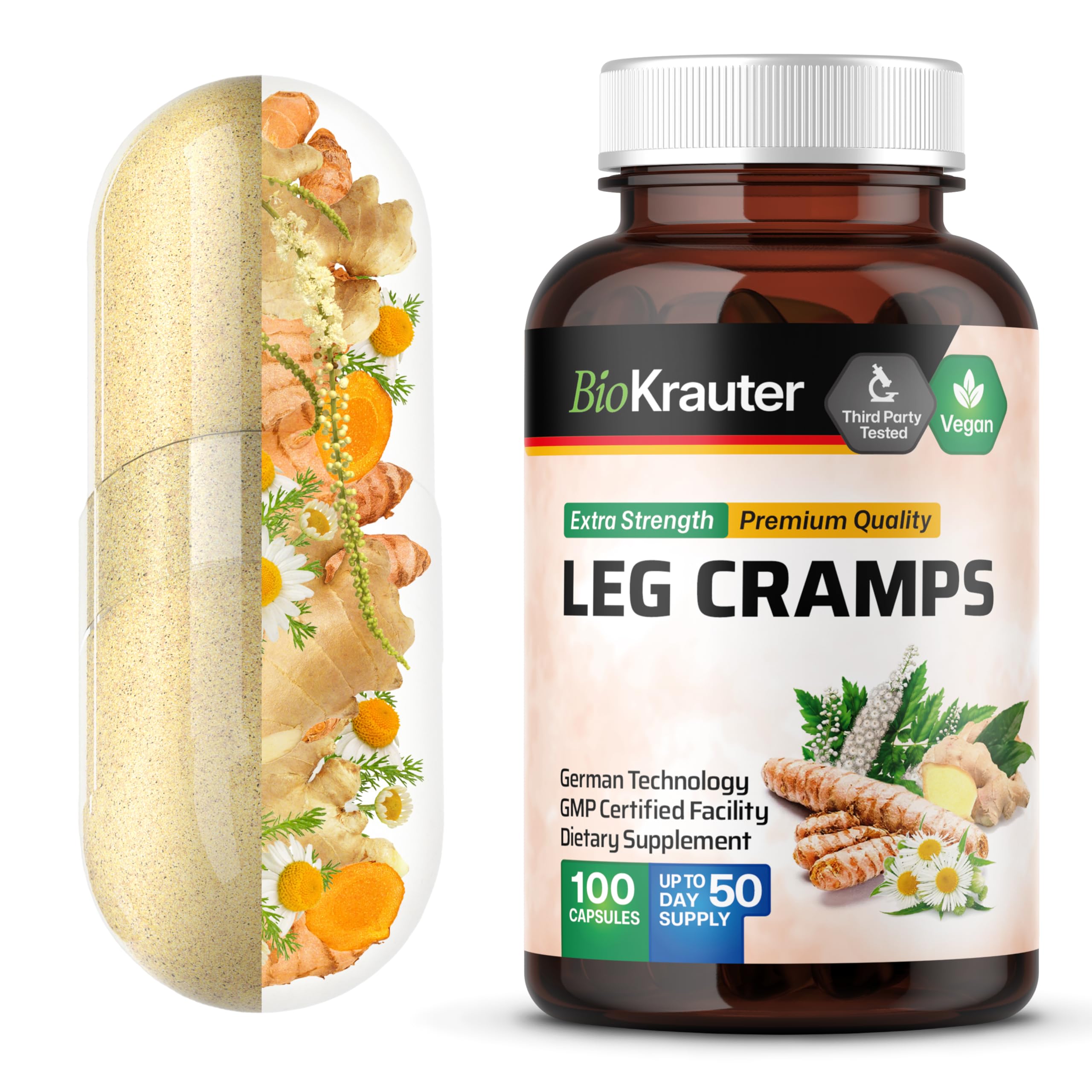 BIO KRAUTER® Magnesium Glycinate for Leg Сramps & Relax - 5-in-1 Formula Magnesium Glycinate 400mg with Turmeric, Black Cohosh, Ginger, Chamomile 1200 mg 100 Caps - No Fillers, Non-GMO, 50-Day Supply BIO KRAUTER buy australia supplements