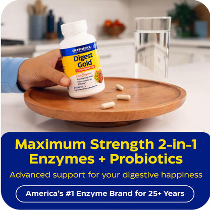 Enzymedica Digest Gold + Probiotics - Digestive Enzyme Supplement for Women & Men, Enzyme and Probiotic Capsules for Digestion, Gut Health Support, Enzymedica