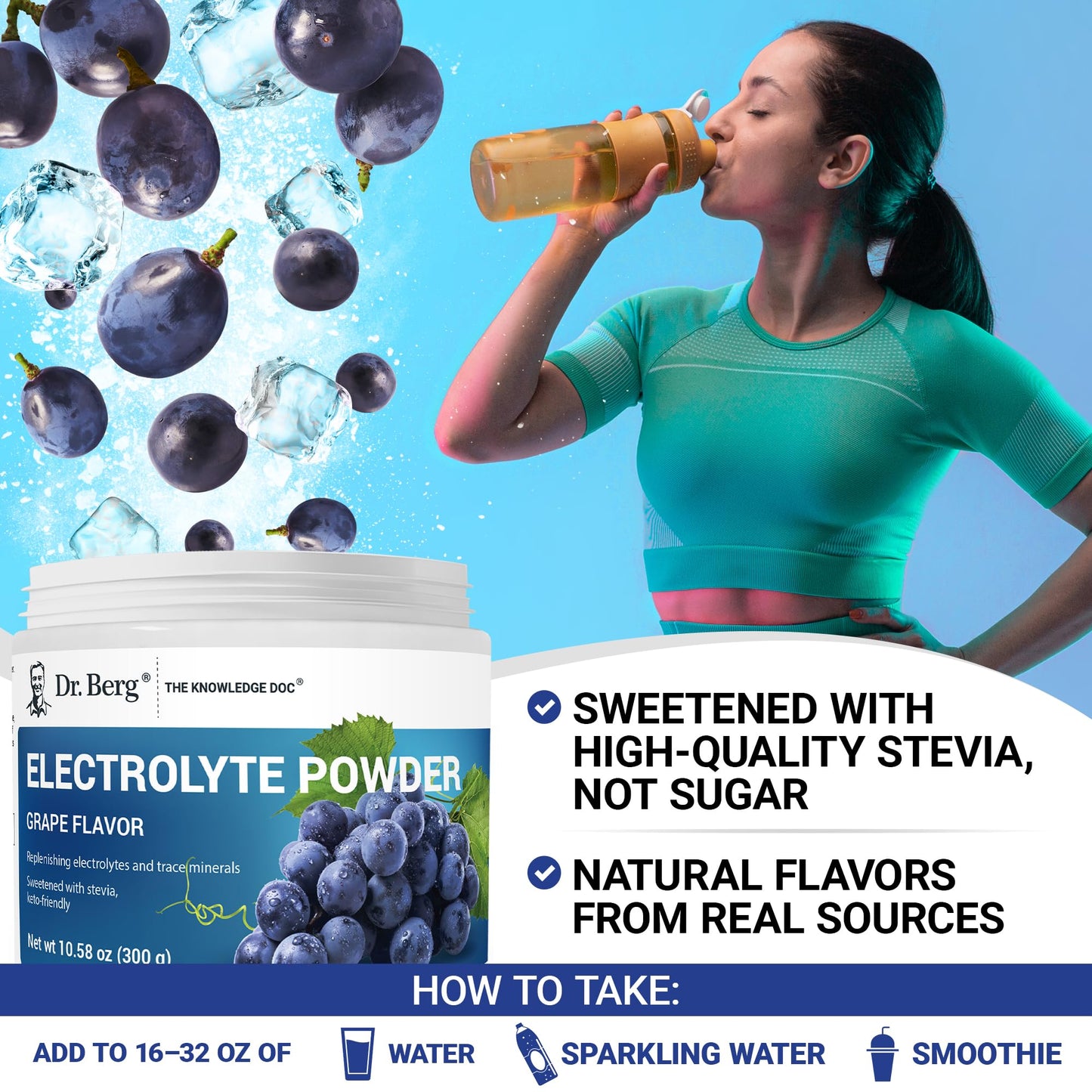 Dr. Berg Zero Sugar Hydration Keto Electrolyte Powder - Enhanced w/ 1000 mg of Potassium & Real Pink Himalayan Salt (NOT Table Salt) - Grape Flavor Hydration Drink Mix Supplement - 50 Servings Dr. Berg Nutritionals