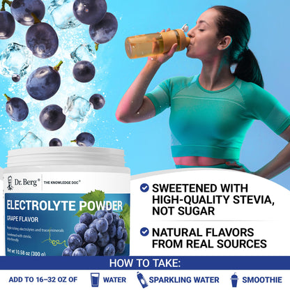Dr. Berg Zero Sugar Hydration Keto Electrolyte Powder - Enhanced w/ 1000 mg of Potassium & Real Pink Himalayan Salt (NOT Table Salt) - Grape Flavor Hydration Drink Mix Supplement - 50 Servings Dr. Berg Nutritionals