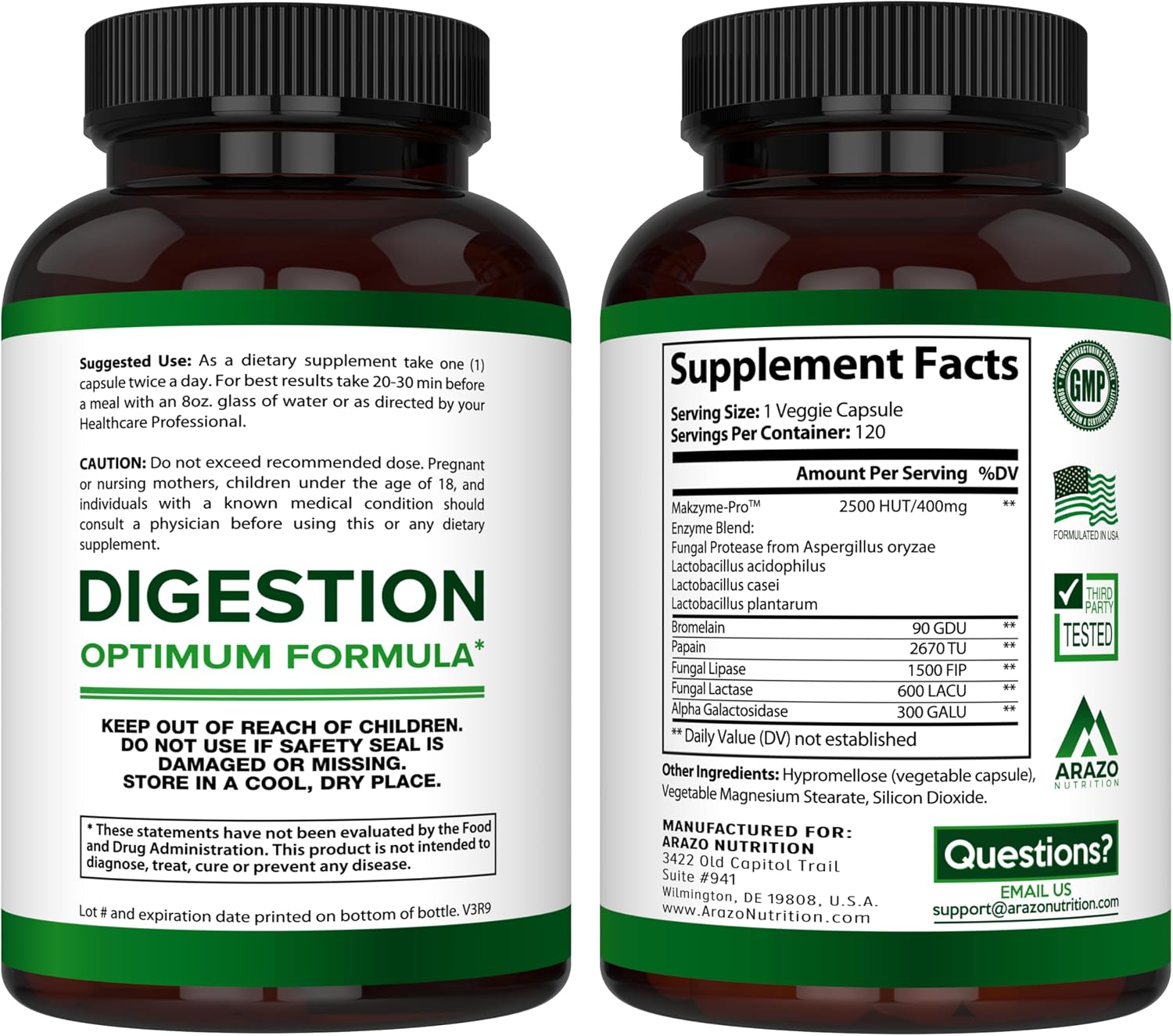Digestive Enzymes with Probiotics - Multi Enzyme Nutritional Supplement - Acidophilus Bromelain Papaya Papain Lipase & Lactase - Improve Digestion - 120 Pills - Arazo Nutrition Gsupps Australia
