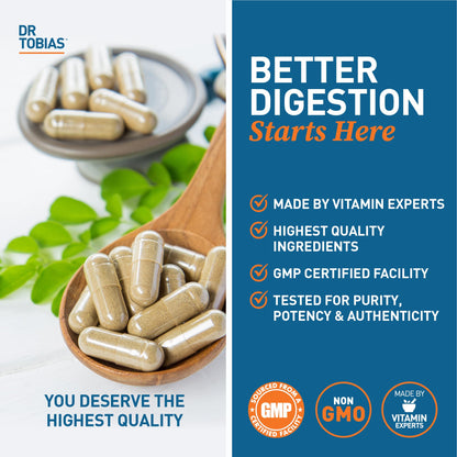 Dr. Tobias Digestive Enzymes Digestion Supplement with 18 Enzymes for Digestion and Gut Health | Includes Amylase Bromelain Lipase Lactase Protease Papain & More (60 Capsules 30 Servings)