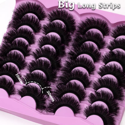 LEAFMOON Mink Lashes Fluffy 20mm Volume False Eyelashes 8D Cat Eye Strip Lashes D Curl 14 Pairs Dramatic Soft Eyelash 25mm Big Long Lash Strips Lashes Pack That Look Like Extensions Faux Mink Lashes LEAFMOON