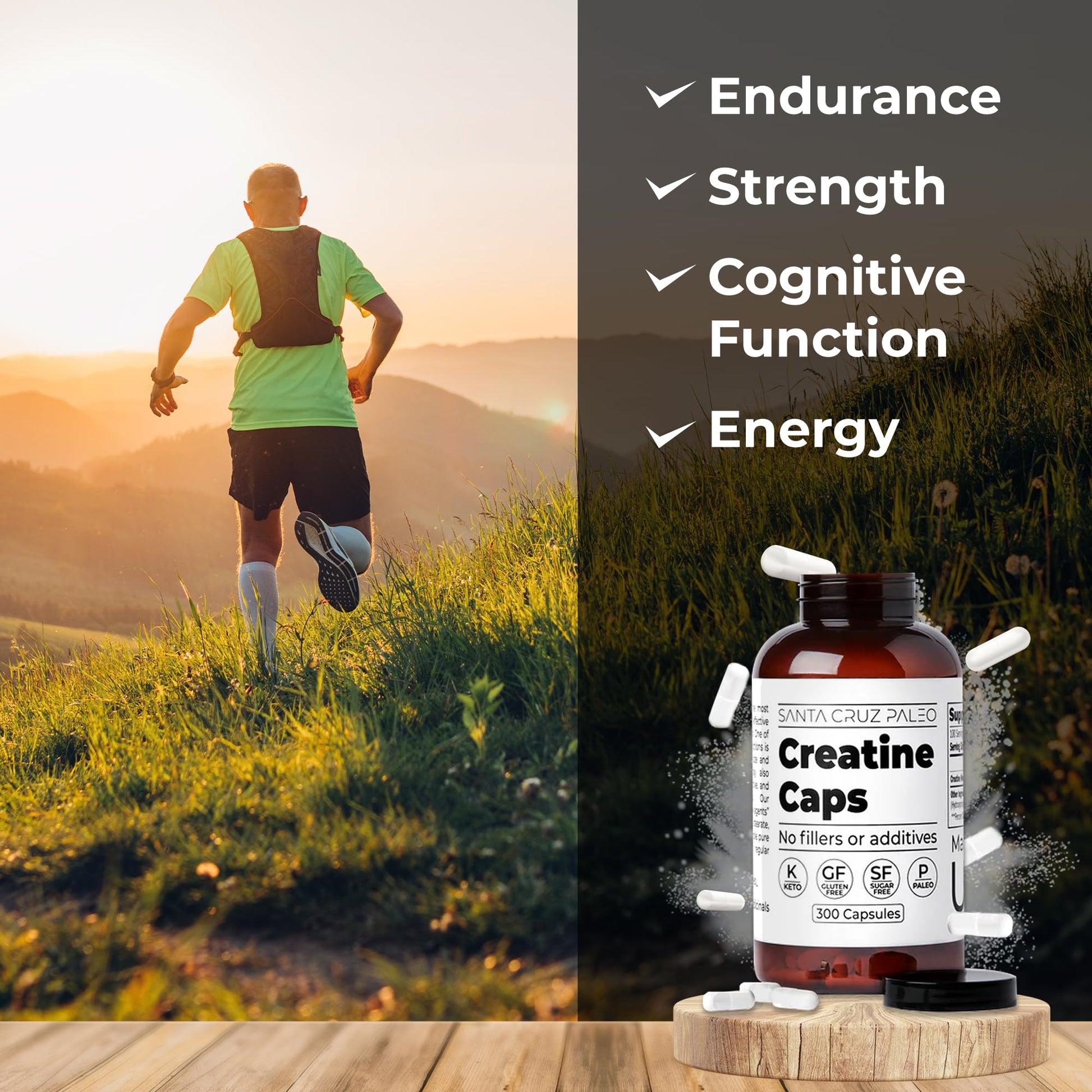 Santa Cruz Paleo Creatine Capsules, Supports Muscle Growth & Energy, Gluten Free, Keto, Sugar Free, Paleo, No Fillers or Additives, Creatine Monohydrate Pills, Santa Cruz Paleo buy australia supplements