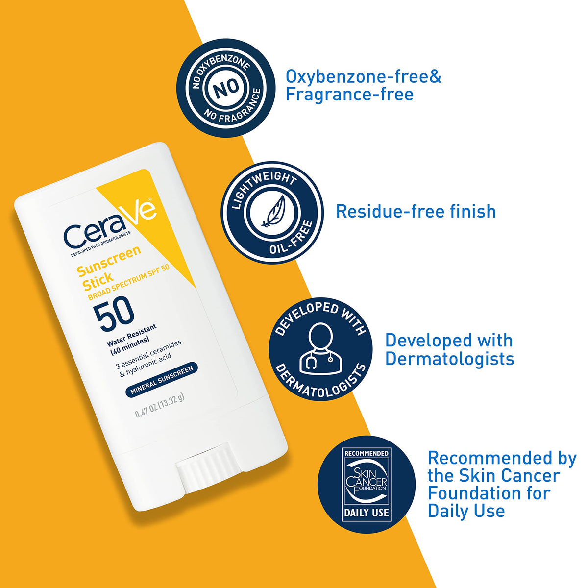 CeraVe Mineral Sunscreen Stick, SPF 50 Face Sunscreen, Travel Size, 0.47oz CeraVe