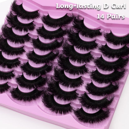 LEAFMOON Mink Lashes Fluffy 20mm Volume False Eyelashes 8D Cat Eye Strip Lashes D Curl 14 Pairs Dramatic Soft Eyelash 25mm Big Long Lash Strips Lashes Pack That Look Like Extensions Faux Mink Lashes LEAFMOON