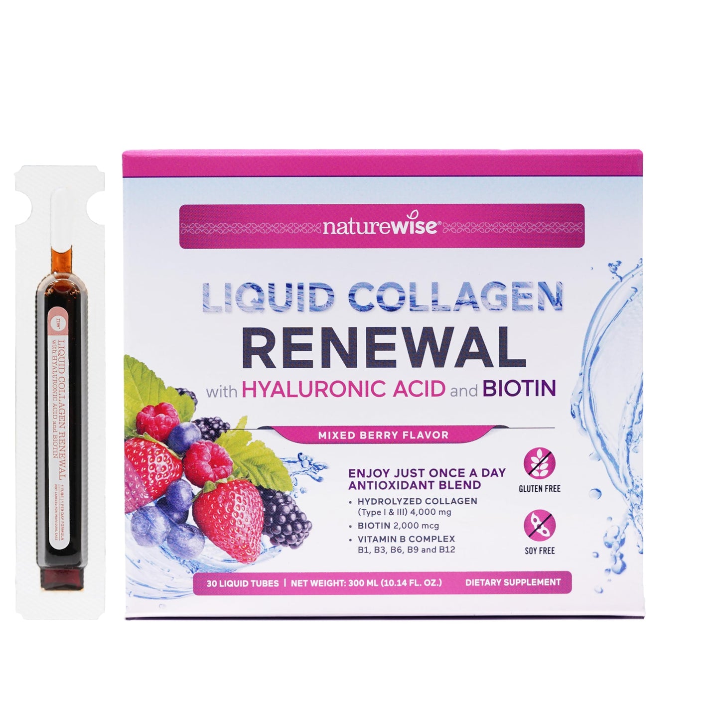 NatureWise Hydrolyzed Liquid Collagen for Women & Men 4000mg - High Absorption, Type 1 & 3 Peptides with Biotin + Vitamin C + Vitamin B Complex & Hyaluronic Acid NatureWise