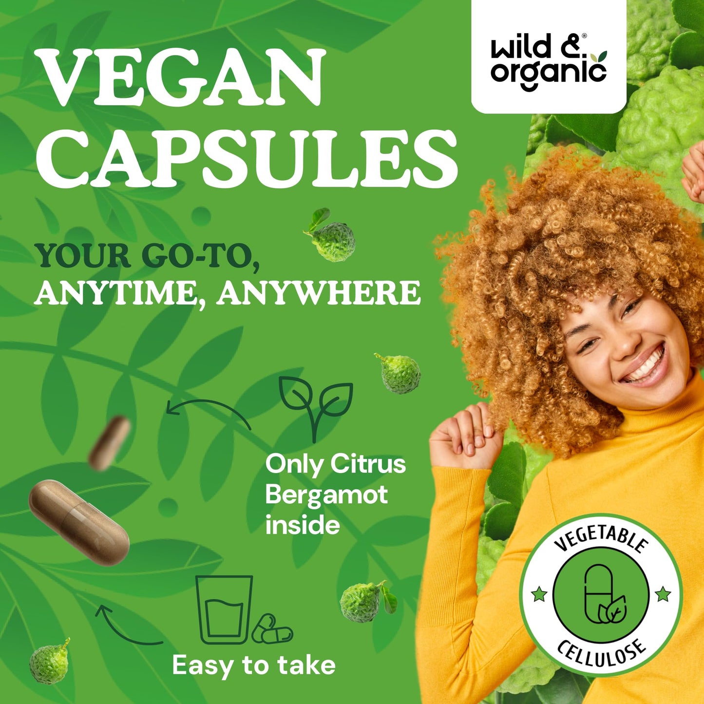 Wild & Organic Citrus Bergamot Capsules - Antioxidant & Overall Support - Citrus Bergamot Extract Capsules - Bergamia Fruit Powder Supplement Wild & Organic