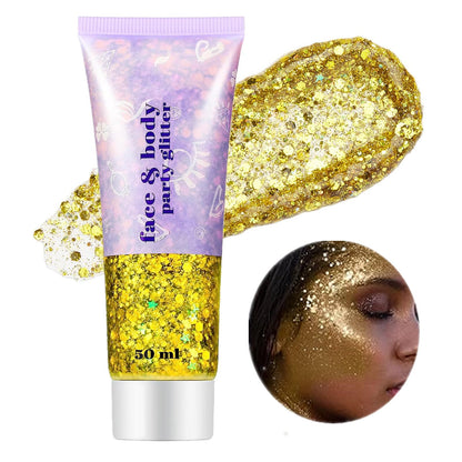 Go Ho Gold Face Body Glitter,Mardi Gras Glitter Makeup Gold Face Paint,Holographic Chunky Sequins Glitters for Eye Lip Hair Nails,Festival Rave Accessories,52g Go Ho