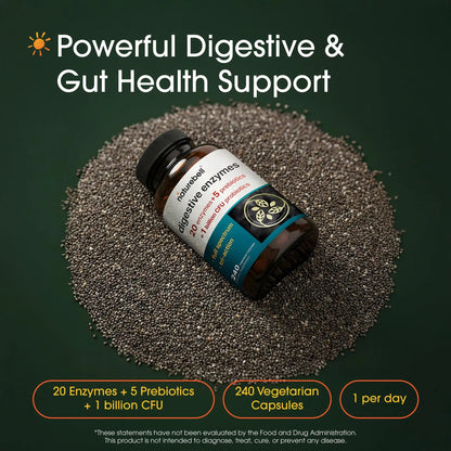 NatureBell Digestive Enzymes - 240 Capsules - Gut & Digestive Health Support Supplement* - with 20 Enzymes, NatureBell
