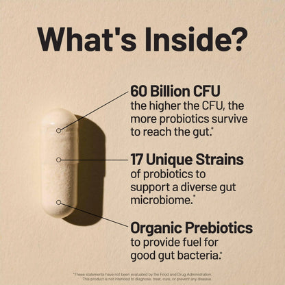 NatureWise Probiotics 60 Billion CFU - 17 Strains + Organic Prebiotics - Immune, Digestive & Gut Health Support for Women & Men - Vegetarian, Gluten-Free, NatureWise