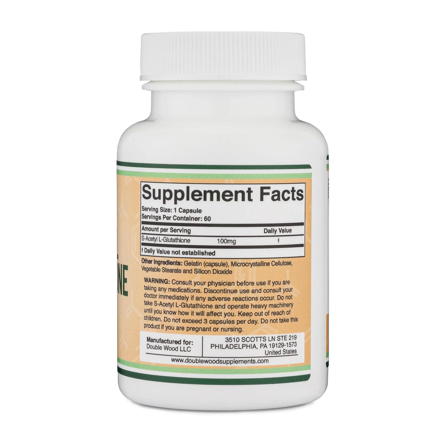 S-Acetyl L-Glutathione Capsules - 100mg, 60 Count (Acetylated Glutathione Antioxidant - More Absorbable Than Glutathione and Liposomal Glutathione, Non-GMO and Gluten Free) by Double Wood Double Wood Supplements