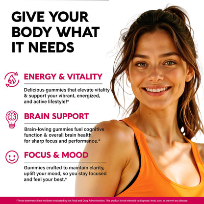 Vitamin B-Complex Gummies for Women & Men - Vitamin B12, B1, B2, B3, B5, B6, B7 & B9 - B Complex with Vitamin C & Choline - Energy, Brain & Mood NUTRAHARMONY