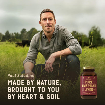 HEART & SOIL – 100% Grass Fed & Finished Beef Organs from Regenerative Cattle with Liver, Heart, Kidney, Pancreas & Spleen – 3000mg Beef Organ Supplement for Women & Men – Glass Bottle – 180 Capsules