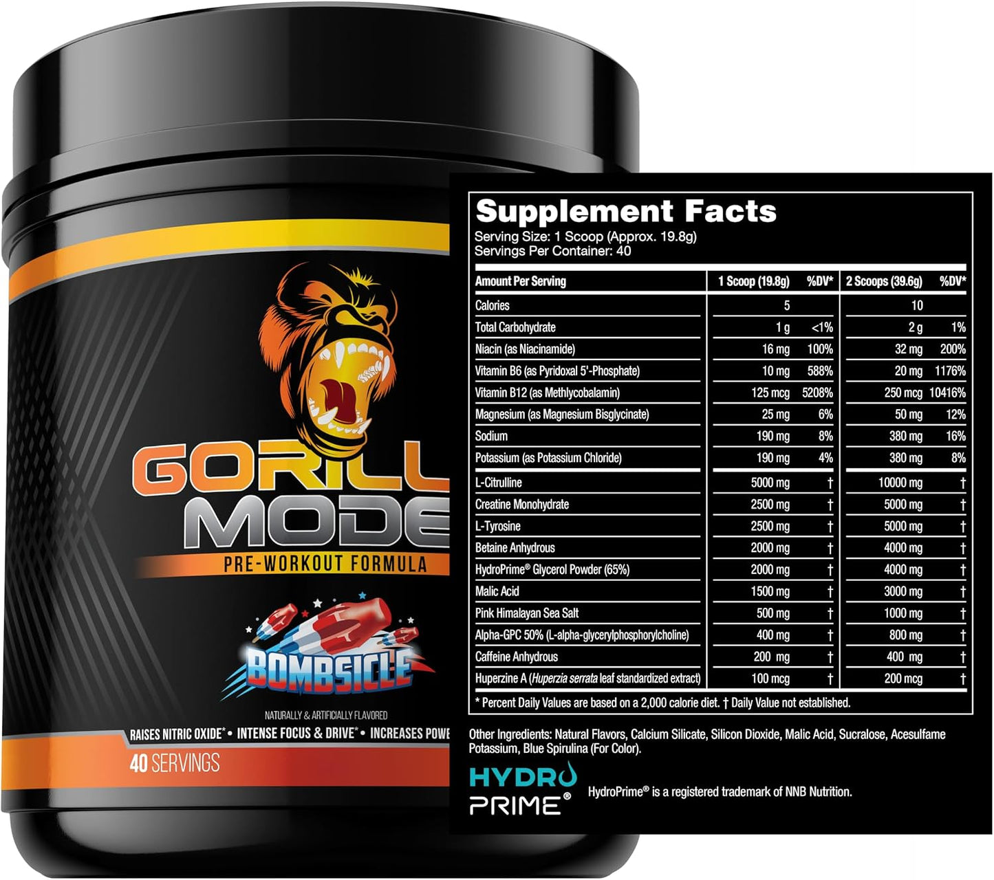 Gorilla Mode Pre Workout (Bombsicle) + HydroPrime Glycerol Pre Workout - Comprehensive Stack for Hyper-Hydration, Pump, Power, Endurance, and Thermoregulation