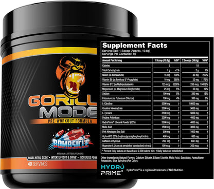 Gorilla Mode Pre Workout (Bombsicle) + HydroPrime Glycerol Pre Workout - Comprehensive Stack for Hyper-Hydration, Pump, Power, Endurance, and Thermoregulation