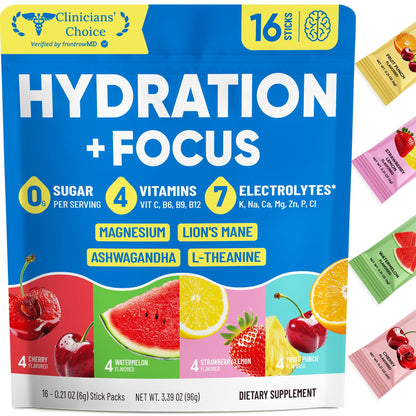 Venture Pal 2-in-1 Hydration Packets + Focus Support Electrolytes Powder, 7 Electrolytes + Vitamins, Magnesium, Lion's Mane & L-Theanine Venture Pal