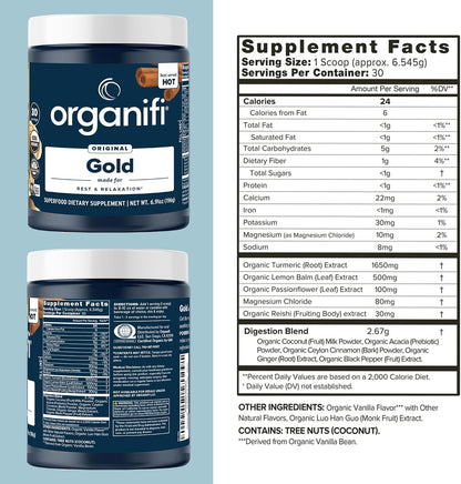 Organifi: Gold - Superfood Supplement Powder - 30 Servings - Stress Support, Better Rest, Relaxation and Promotes Restful Sleep - Turmeric and Reishi Infused Gsupps Australia