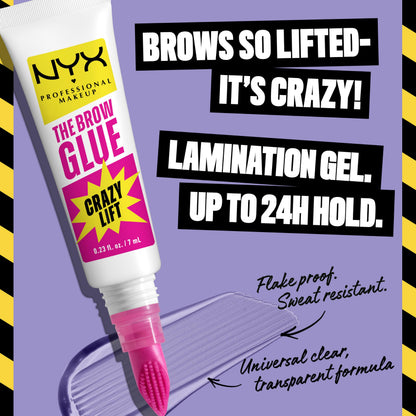 NYX PROFESSIONAL MAKEUP The Brow Glue Crazy Lift, Brow Lamination Gel with 16HR Strong Hold & Built-In Styling Comb - Clear Eyebrow Gel NYX PROFESSIONAL MAKEUP