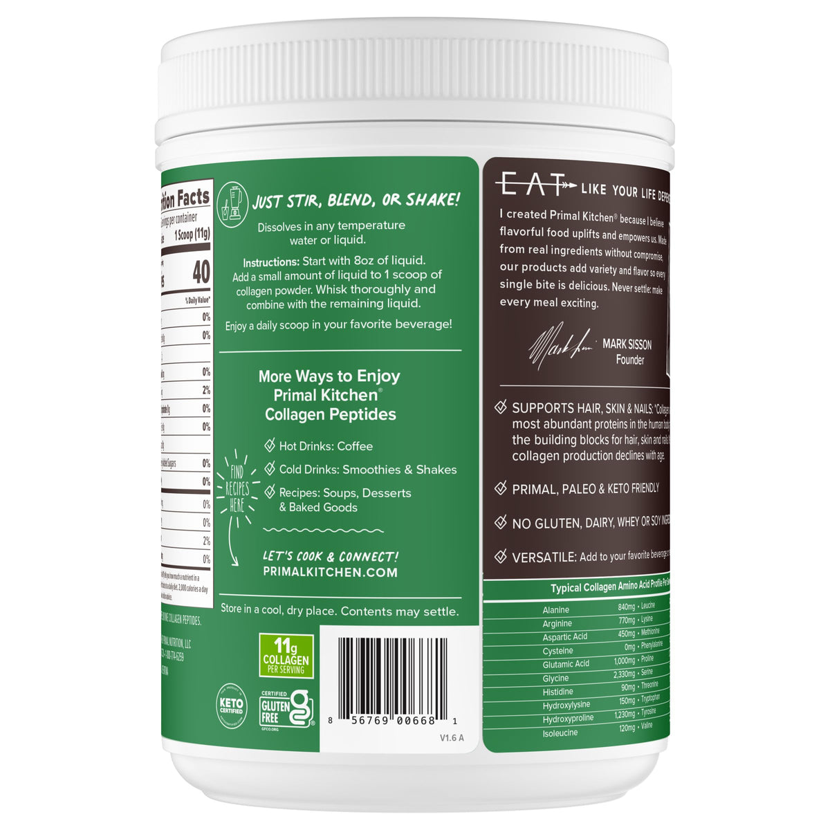 Primal Kitchen Collagen Peptides, Unflavored Collagen Powder, 1.2 Pounds Primal Kitchen