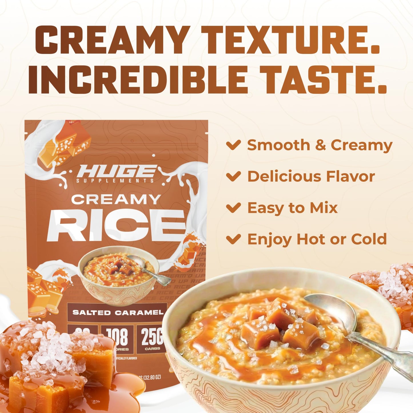 Huge Creamy Rice, Maple Brown Sugar, Rice Cereal (Cream of Rice Style), Quick & Easy Preparation, Fast-Digesting Carbohydrates, Sugar-Free, Creamy Texture, Pre & Post Workout Fuel, 30 Servings
