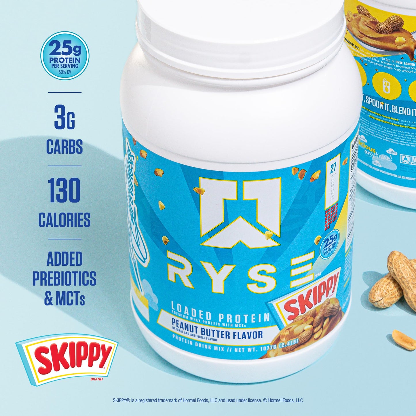 RYSE Loaded Protein Powder - Jet-Puffed Marshmallow - 25g Whey Protein Isolate & Concentrate with Prebiotic Fiber & MCTs - Low Carb, Low Sugar, Digestive-Friendly - 27 Servings / 2 lb Tub