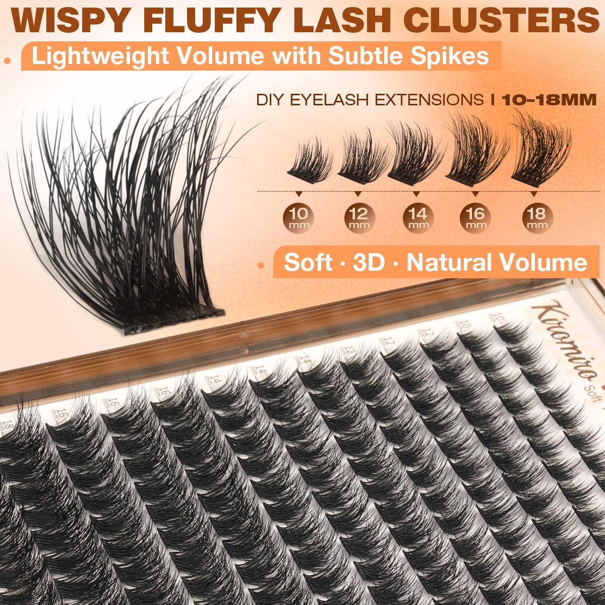 Kiromiro Fluffy Lash Clusters Wispy Cluster Eyelash Extensions 10–18mm Fairy Volume 3D D Curl DIY Lash Clusters 156pcs Thin Band Soft Individual Lashes Kiromiro