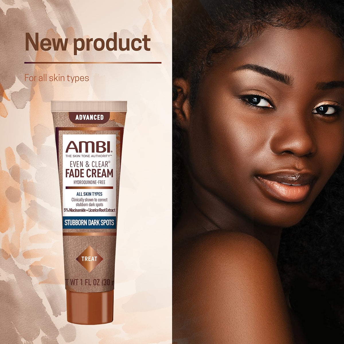 Ambi Even & Clear Advanced Fade Cream, Hydroquinone-free, Hyperpigmentation Treatment, Stubborn Dark Spot Corrector, Results In As Little As 2-3 Weeks, Niacinamide, Licorice Root Extract, PHA, 1 Fl Oz Ambi