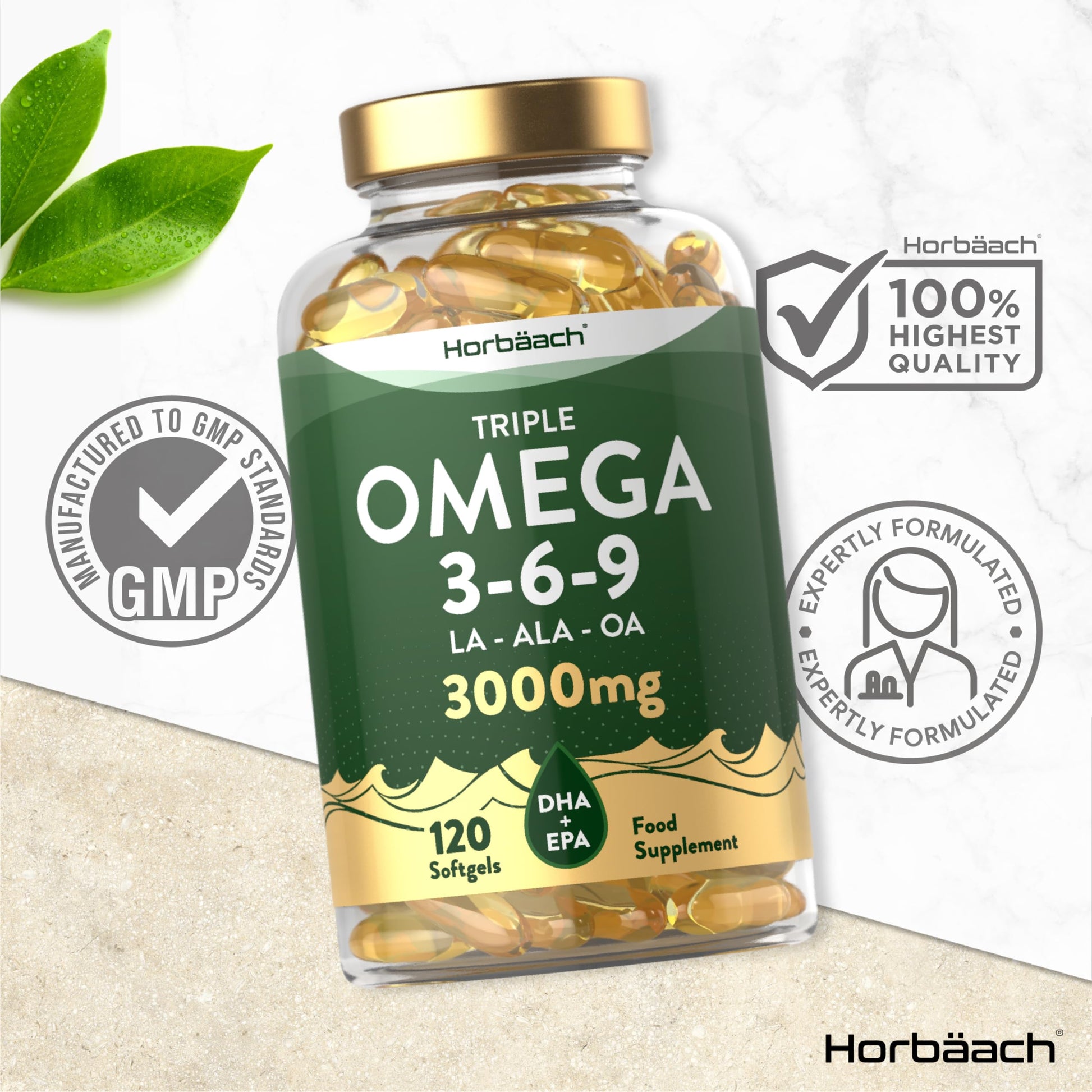 Omega 3 6 9 Capsules High Strength | 3000mg | 120 Softgels | Triple Omega 369 Horbäach buy australia supplements