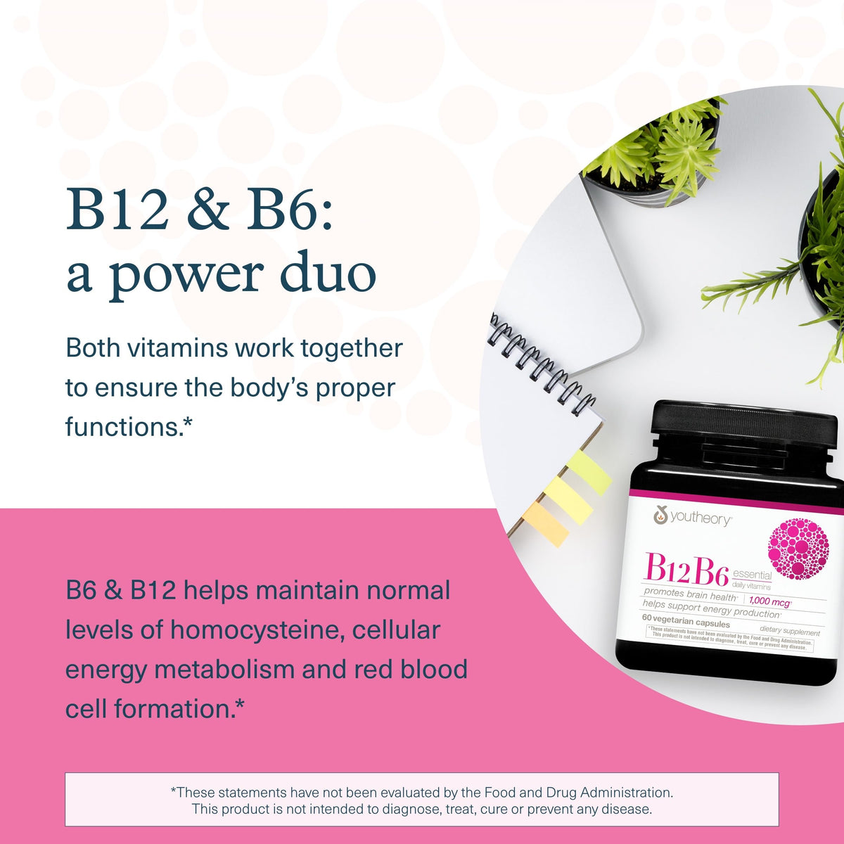 Youtheory B12B6 - Vitamin B12 & B6 - Supports Mood, Nervous System & Metabolism* - Aids Memory & Stress Management* Youtheory