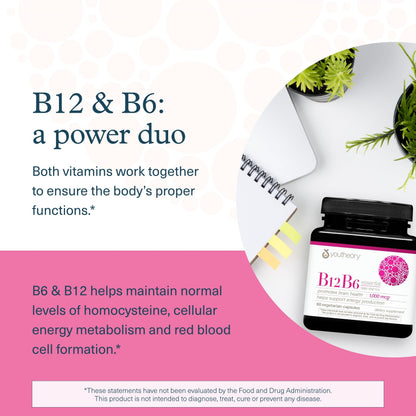 Youtheory B12B6 - Vitamin B12 & B6 - Supports Mood, Nervous System & Metabolism* - Aids Memory & Stress Management* Youtheory