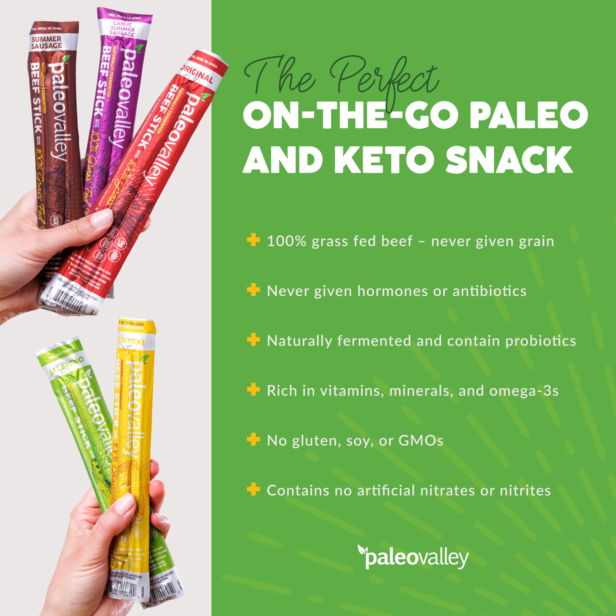 Paleovalley 100% Grass Fed Beef Sticks - Delicious Gluten Free Beef Snack - High Protein Keto Friendly, 50 Count Variety Pack Paleovalley buy australia supplements