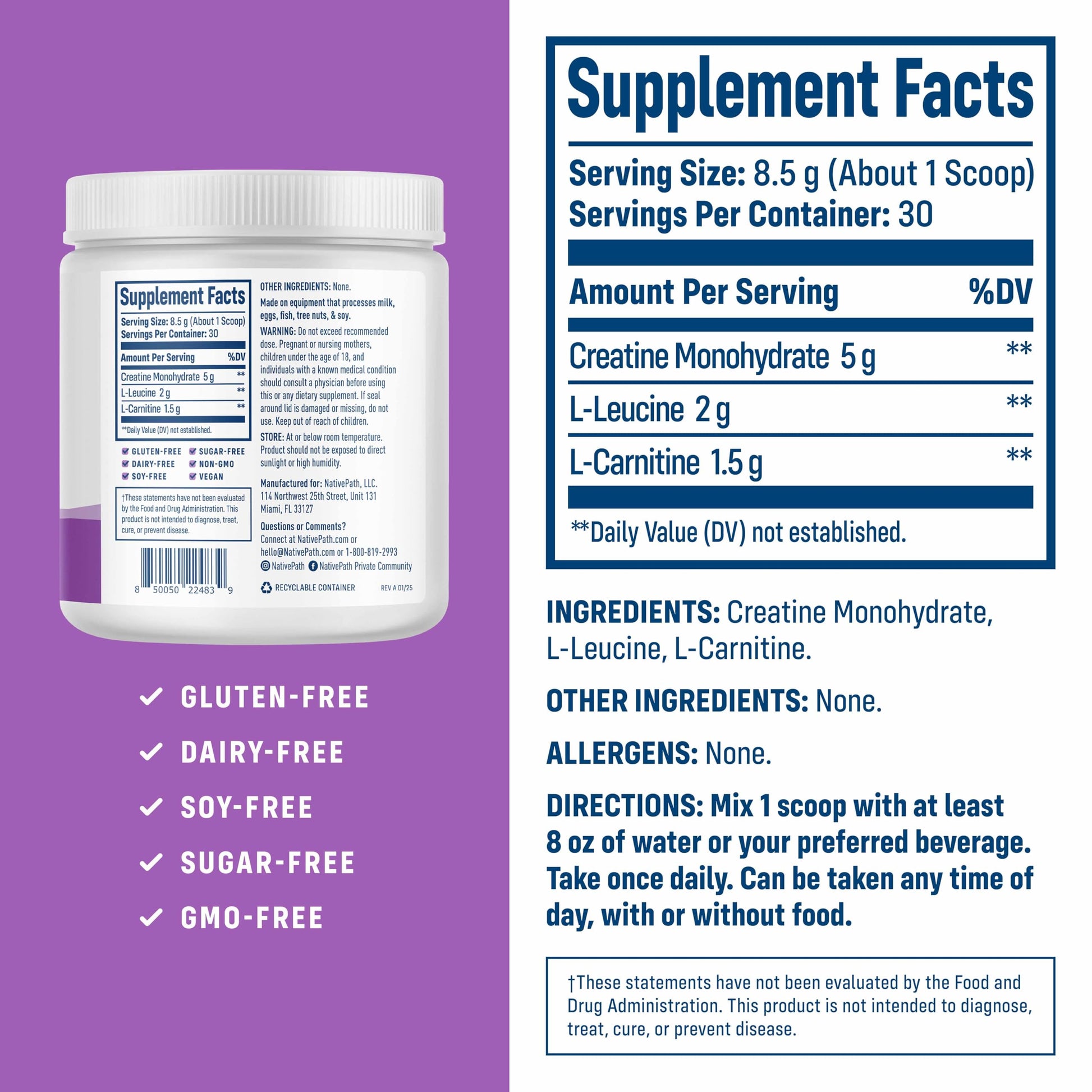 NativePath Creatine Monohydrate Powder with L-Leucine & L-Carnitine - Muscle Building Supplement for Men & Women - 30 Servings (Pack of 2) NativePath buy australia supplements