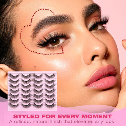 False Eyelashes 14mm Faux 3D Mink Lashes Natural Look Cat Eye Wispy Lashes Pack by Kiromiro, 14 Pairs Kiromiro