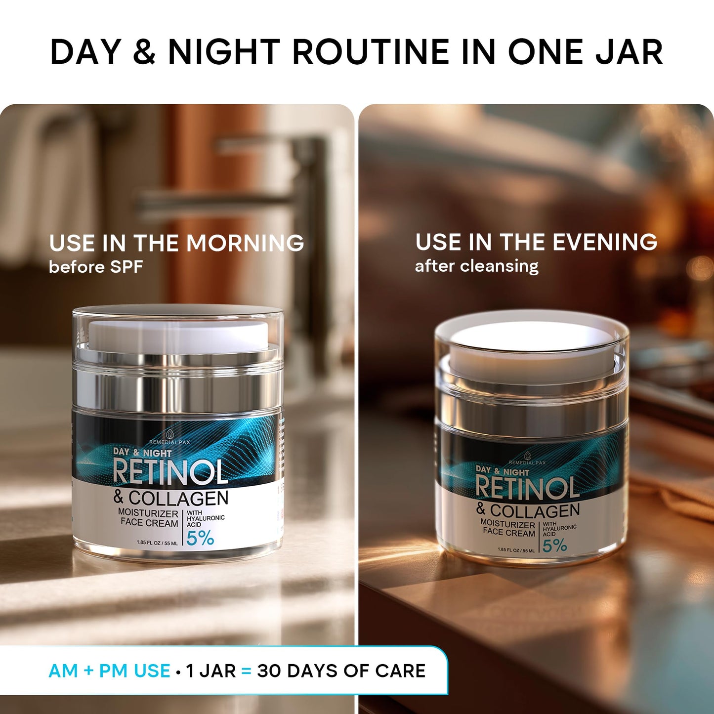 Face Moisturizer Retinol Cream, Anti Aging Neck Firming Cream, Collagen Day & Night Face Cream with Hyaluronic Acid for Women & Men, 1.85 Fl Oz REMEDIAL PURITY AESTHETICS EXPERIENCE