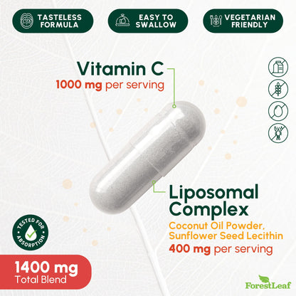 ForestLeaf Liposomal Vitamin C 1400mg Capsules | High Dose Vitamin C Liposomal Supplement w Coconut Oil Fatty Acids | Fast Absorption | Immune Support, ForestLeaf