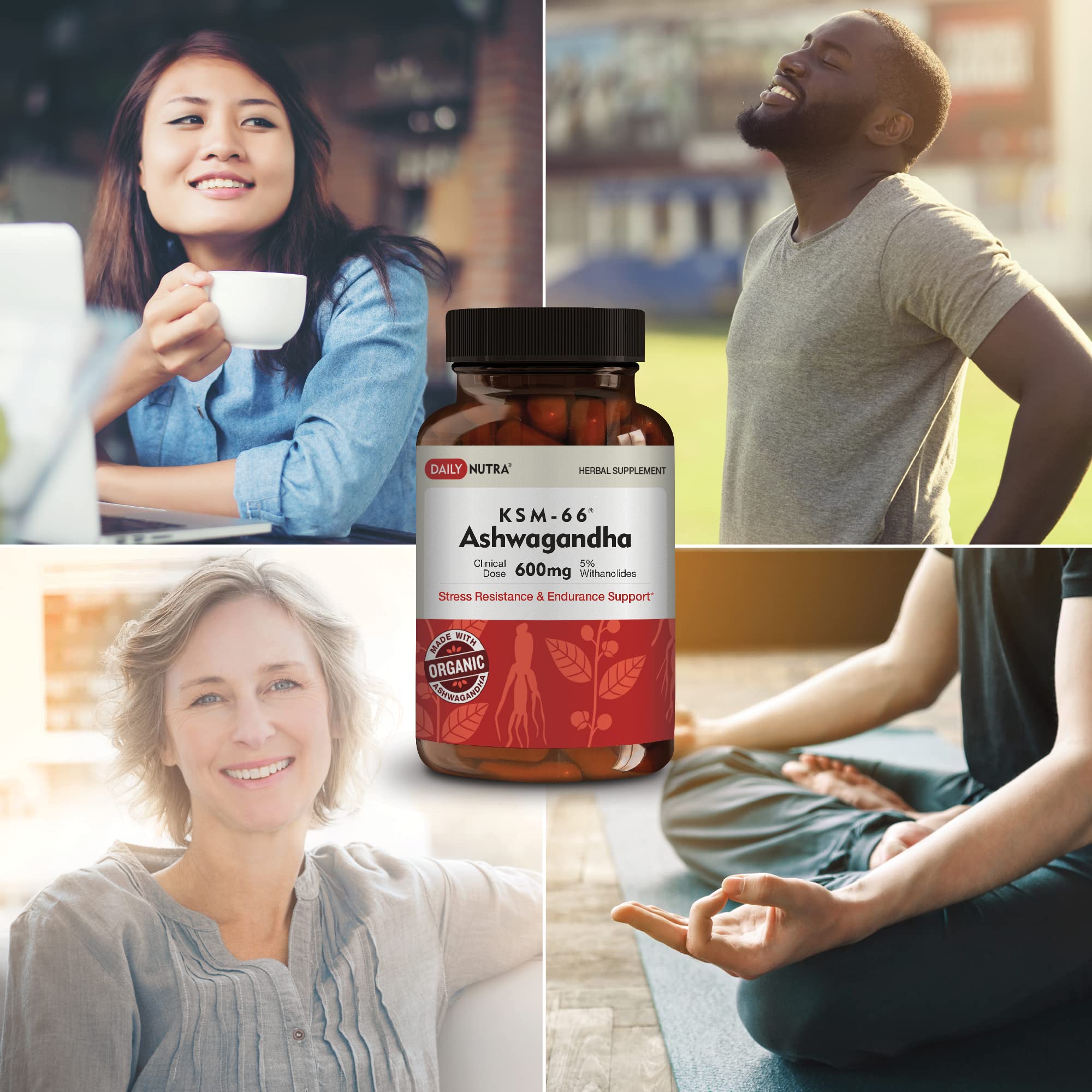 DailyNutra KSM-66 Ashwagandha 600mg Organic Root Extract - High Potency Supplement with 5% Withanolides | Relieves Tiredness, Supports Relaxation, Focus, Energy, & Muscle Growth (90 Capsules) DailyNutra buy australia supplements