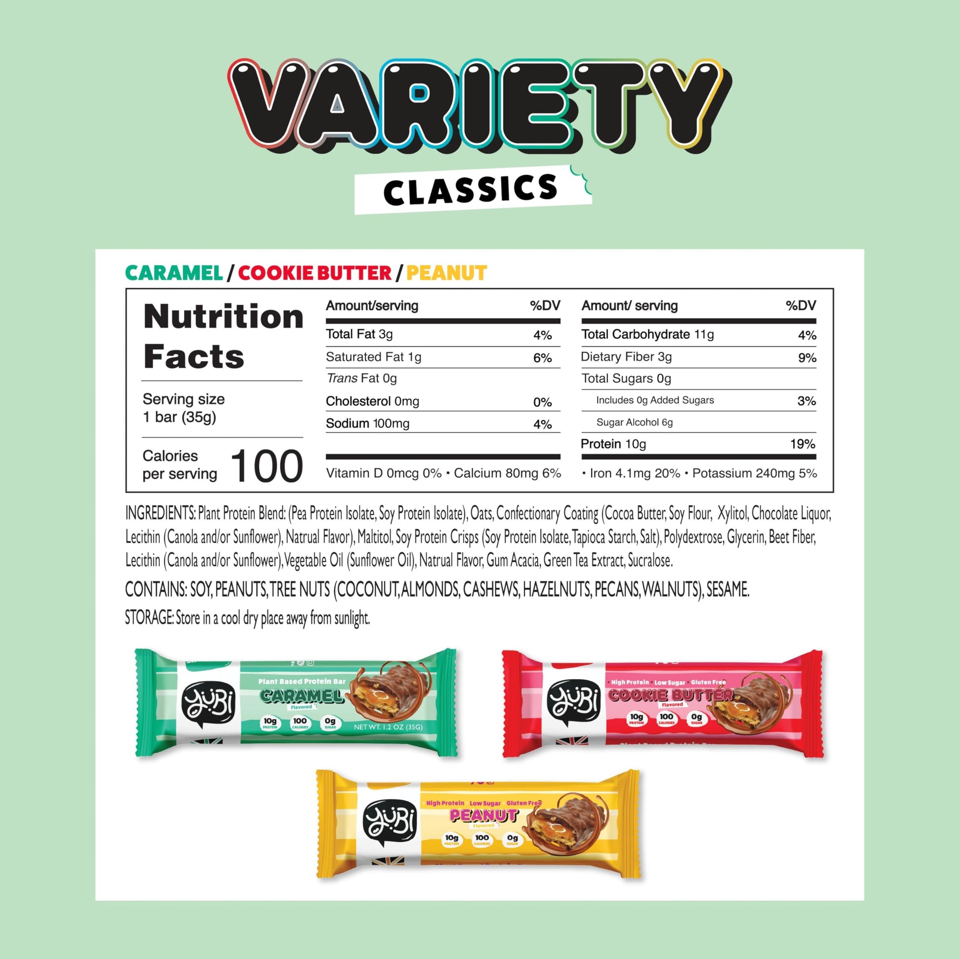 YuBi Bars - Protein Bars - 12 Bar Variety Pack - 100 Calories, 10g of Protein, Low Sugar, Low Carb, Palm Oil Free/Non-GMO, Gluten Free, Dairy Free, Healthy Snack, Non-GMO - 14.8oz (12 Pack, Variety Box) Yubi Bar buy australia supplements
