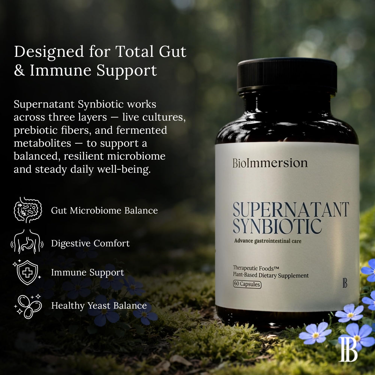 BioImmersion Supernatant Synbiotic - Prebiotic Probiotic Postbiotic - Eases Digestive Discomfort, Gut Imbalance & Yeast Overgrowth - Immune & Microbiome Support BioImmersion
