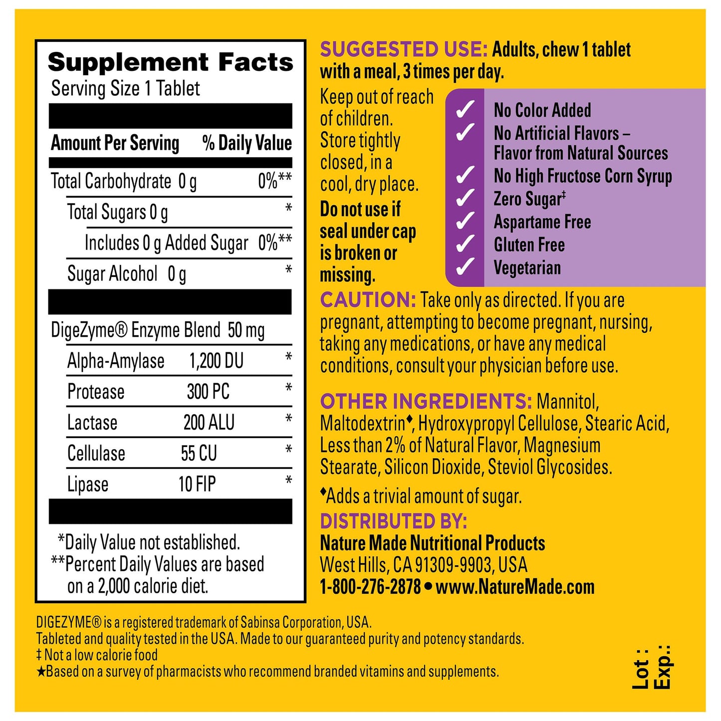 Nature Made Digestive Enzymes 5-in-1 Blend, Digestive Health Support, 90 Chewable Tablets, 30 Day Supply Nature Made
