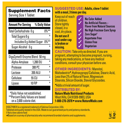 Nature Made Digestive Enzymes 5-in-1 Blend, Digestive Health Support, 90 Chewable Tablets, 30 Day Supply Nature Made