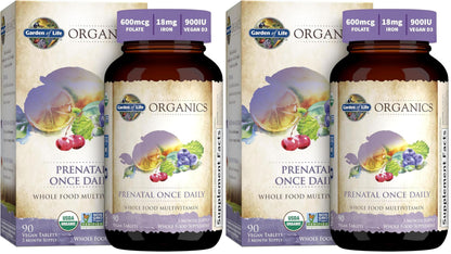 Garden of Life Prenatal Vitamins for Women, Organics Folate for Energy & Healthy Fetal Development, Non-constipating Iron, Vitamin C, B6, B12, D3, Non-GMO, Gluten-Free, Vegan, 90 Day Supply Gsupps Australia