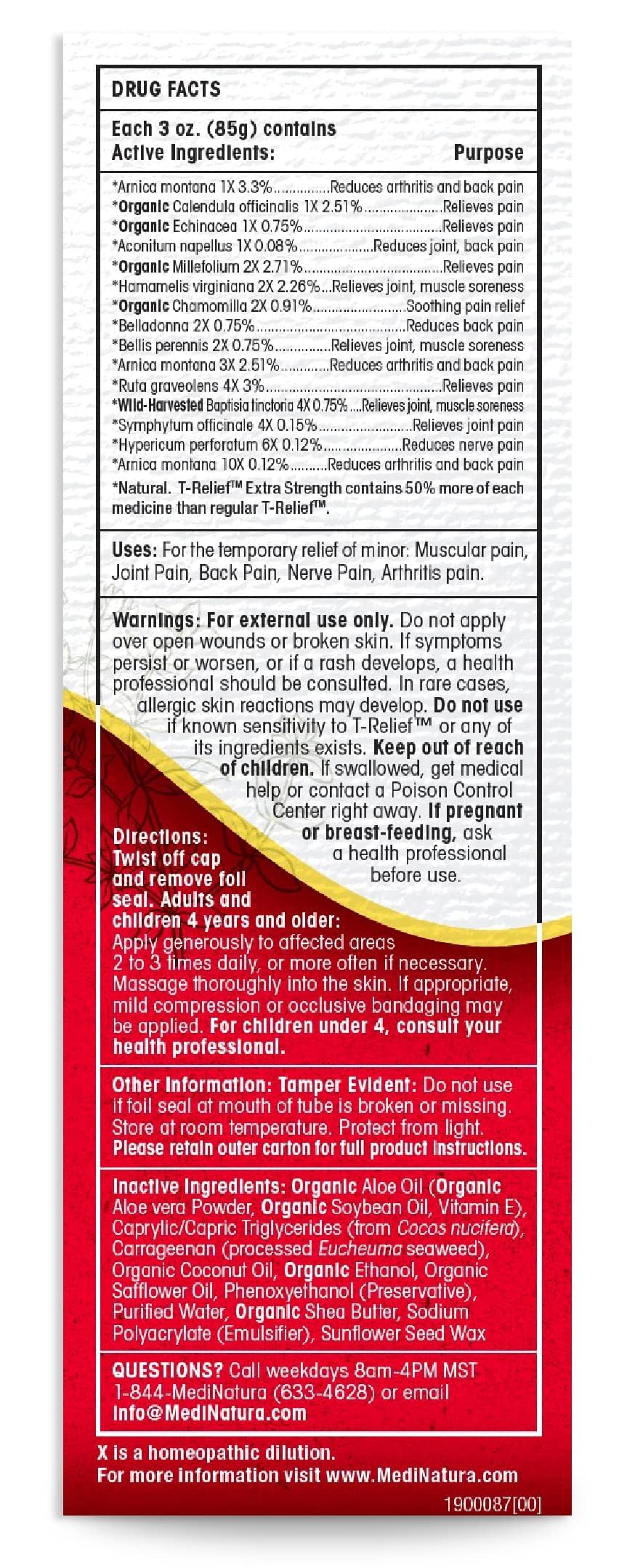 MediNatura T-Relief Extra Strength Cream Arnica +12 Natural Relieving Actives for Back Pain Joint Soreness Muscle Aches & Stiffness, Whole Body Fast Acting Relief for Women & Men - 3 oz MediNatura buy australia supplements
