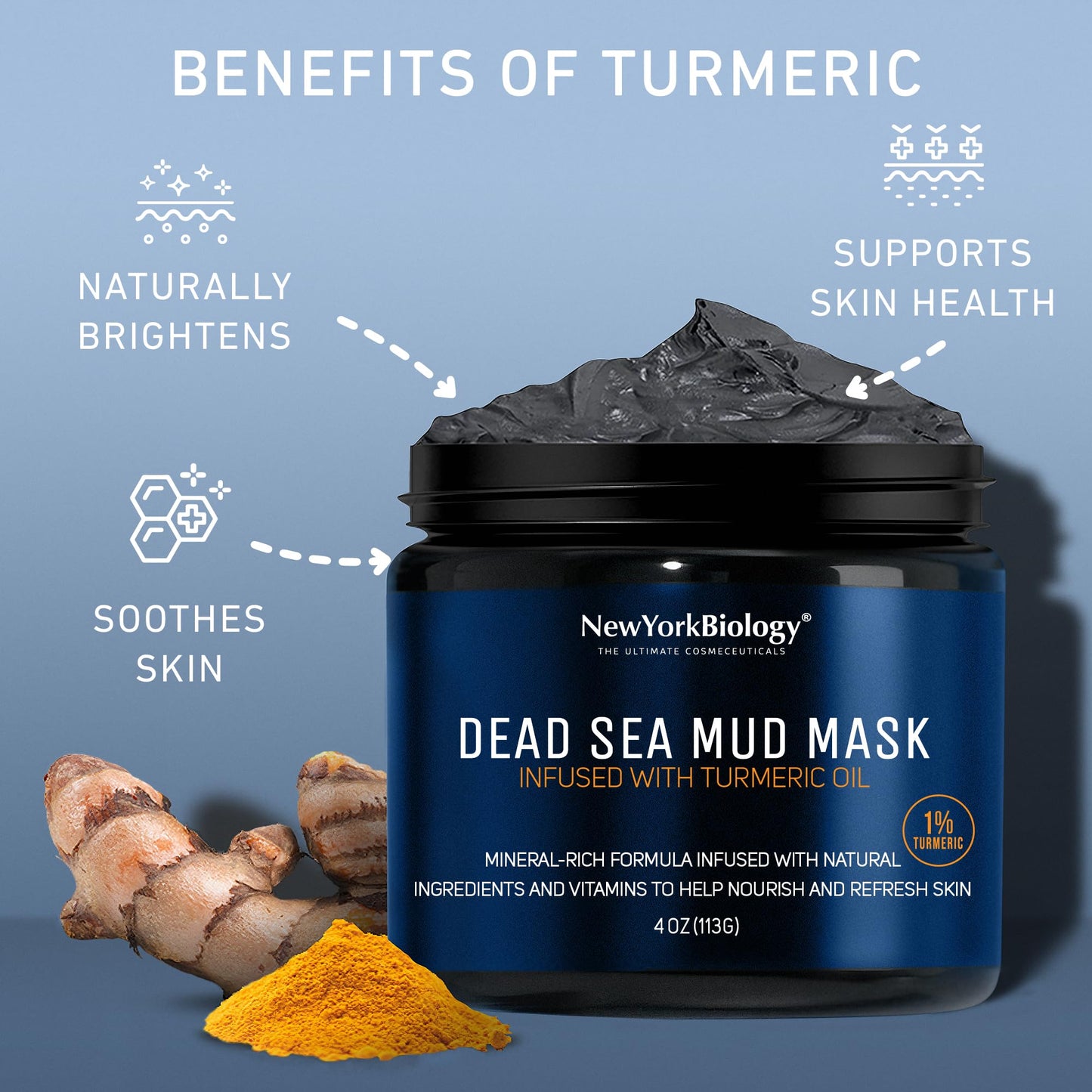 New York Biology Dead Sea Mud Mask for Face and Body | with Turmeric Oil | Spa Quality Pore Refiner for Oily Skin | Natural Skincare for Women & Men NEW YORK BIOLOGY THE ULTIMATE COSMECEUTICALS