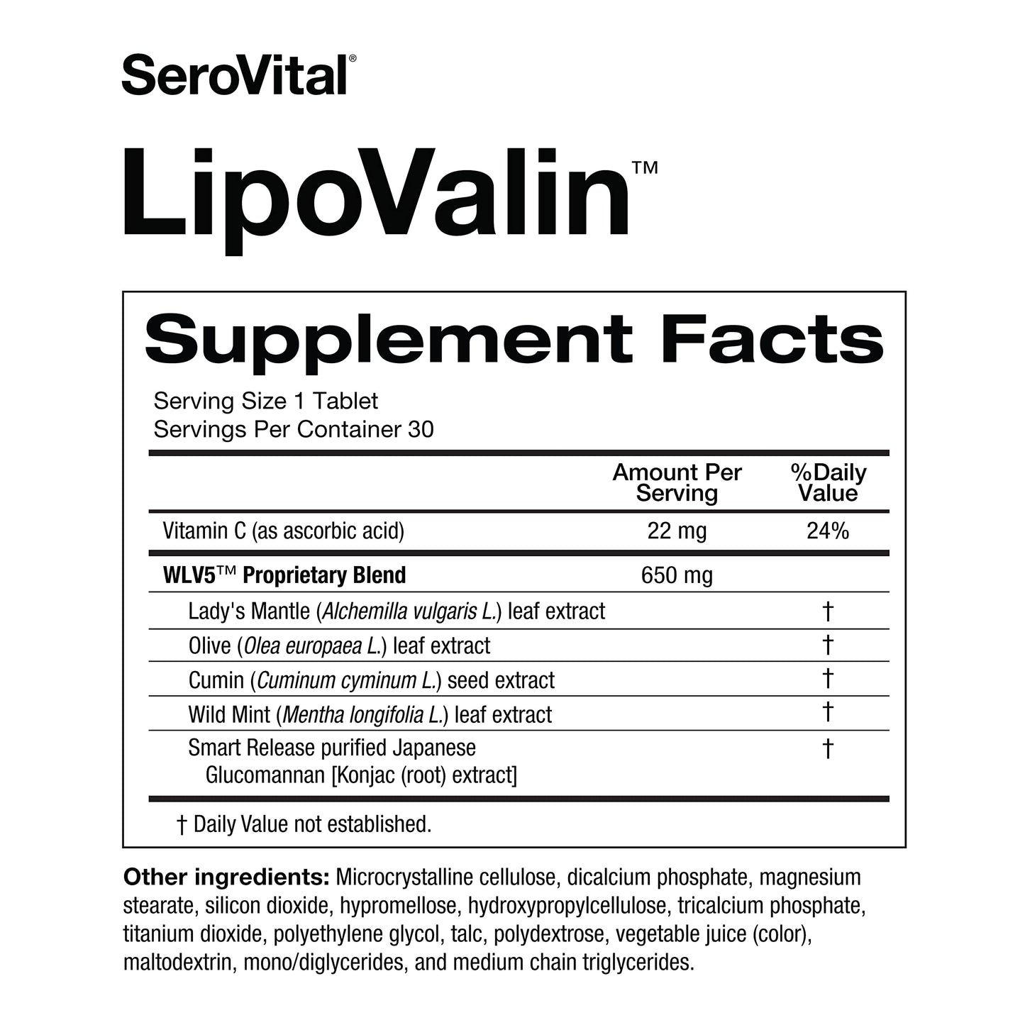 Serovital LipoValin Clinically Validated  Pills for Women Diet Pill, Appetite Suppressant, Stimulant-Free Weight Loss Supplement - 30 Count (30 Tablets) Serovital