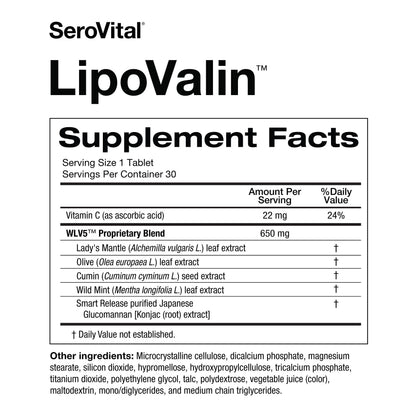 Serovital LipoValin Clinically Validated  Pills for Women Diet Pill, Appetite Suppressant, Stimulant-Free Weight Loss Supplement - 30 Count (30 Tablets) Serovital