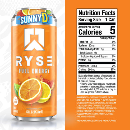 RYSE Fuel Energy Drink - Variety Pack - Sugar Free, Gluten Free & Vegan - 200mg Natural Caffeine, Taurine & Choline for Focus & Energy - No Artificial Colors - 16 fl oz Cans (12-Pack)