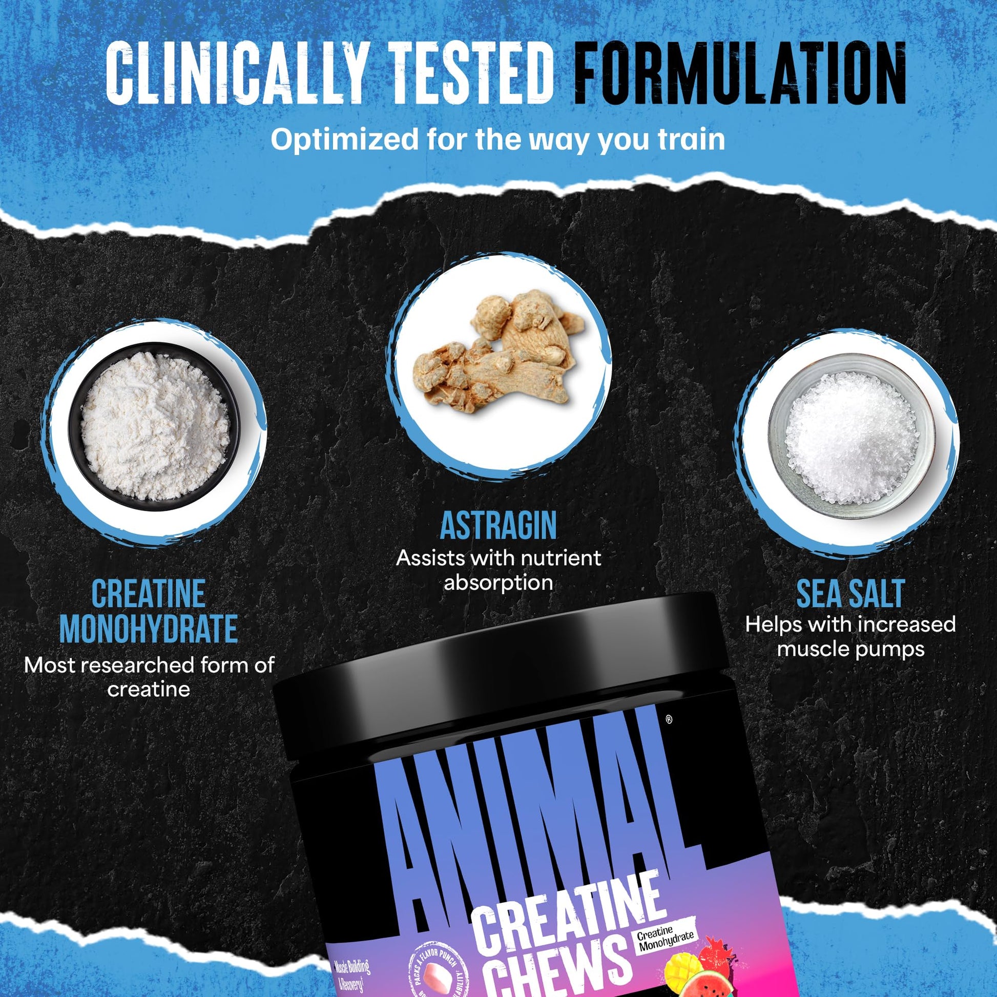 Animal Creatine Chews Tablets - Enhanced Creatine Monohydrate with AstraGin to Improve Absorption, Sea Salt for Added Pumps, Delicious and Convenient Chewable Tablets - Fruit Punch Animal buy australia supplements