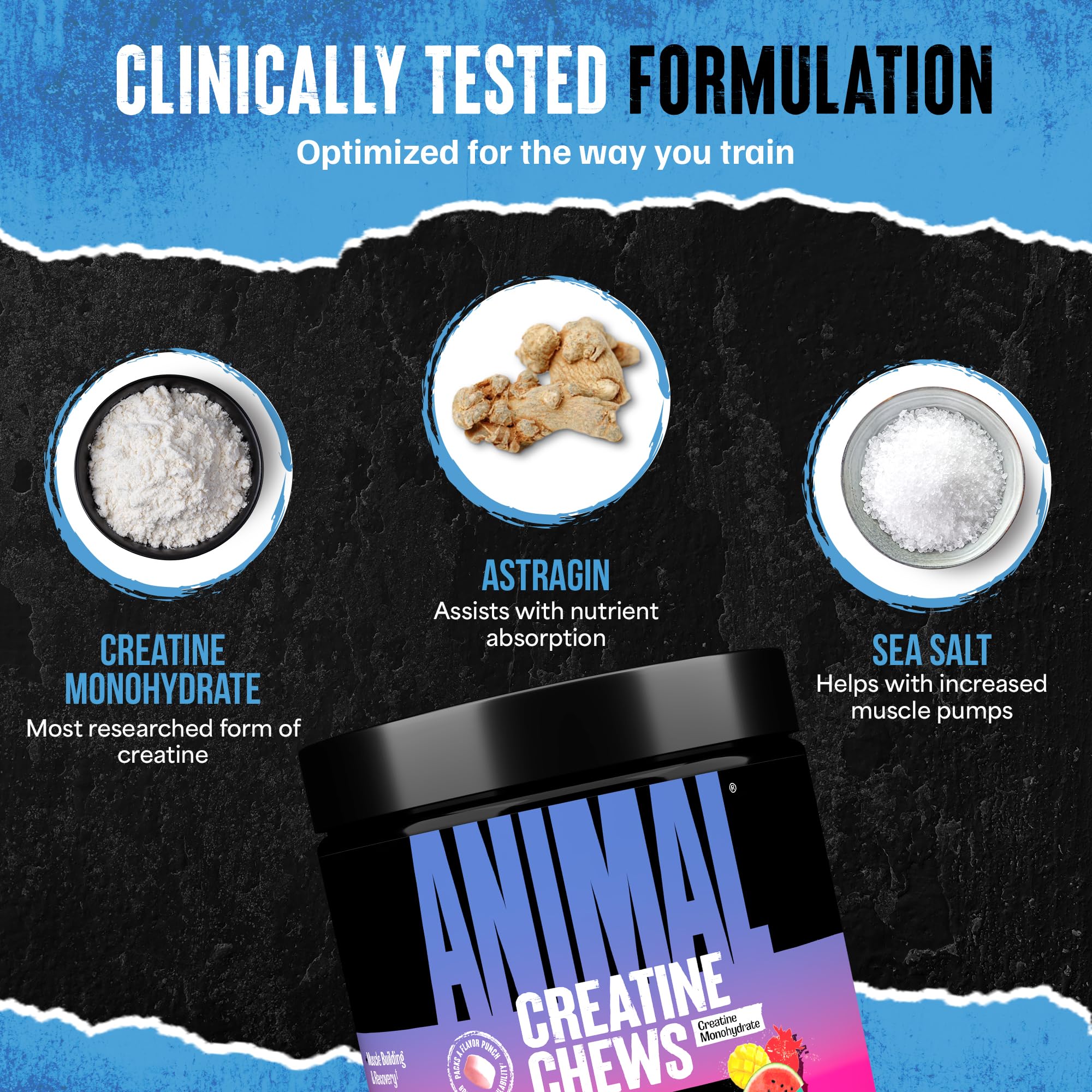 Animal Creatine Chews Tablets - Enhanced Creatine Monohydrate with AstraGin to Improve Absorption, Sea Salt for Added Pumps, Delicious and Convenient Chewable Tablets - Fruit Punch Animal buy australia supplements